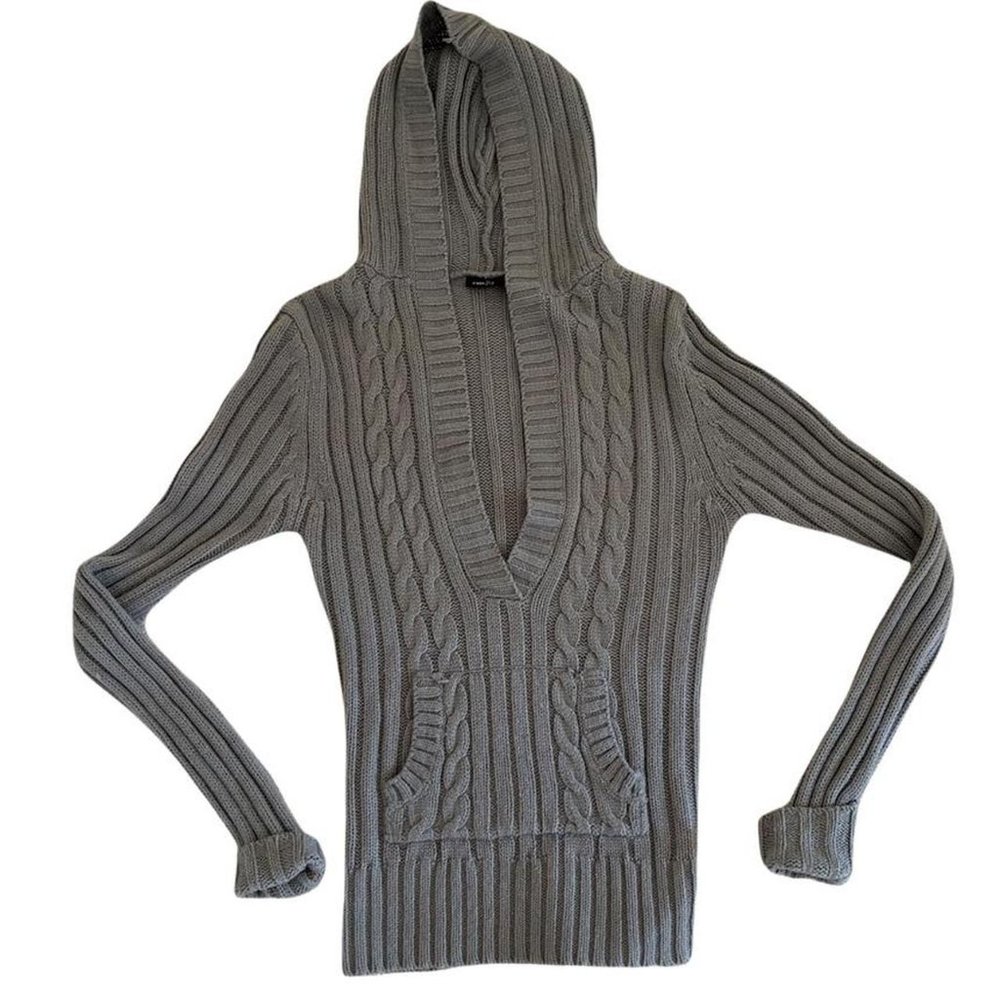 Grey Rue21 Pull Over Y2K Sweater with Hood